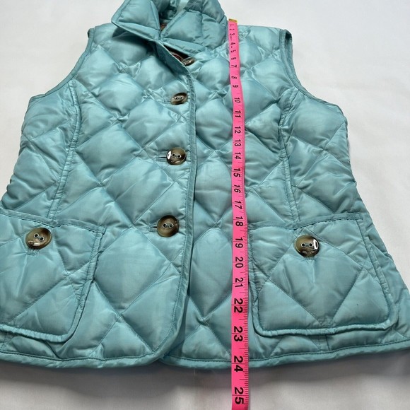 Talbots Down Puffer Vest Small Quilted Button Feather Aqua Teal Paisley Lining - Picture 7 of 10